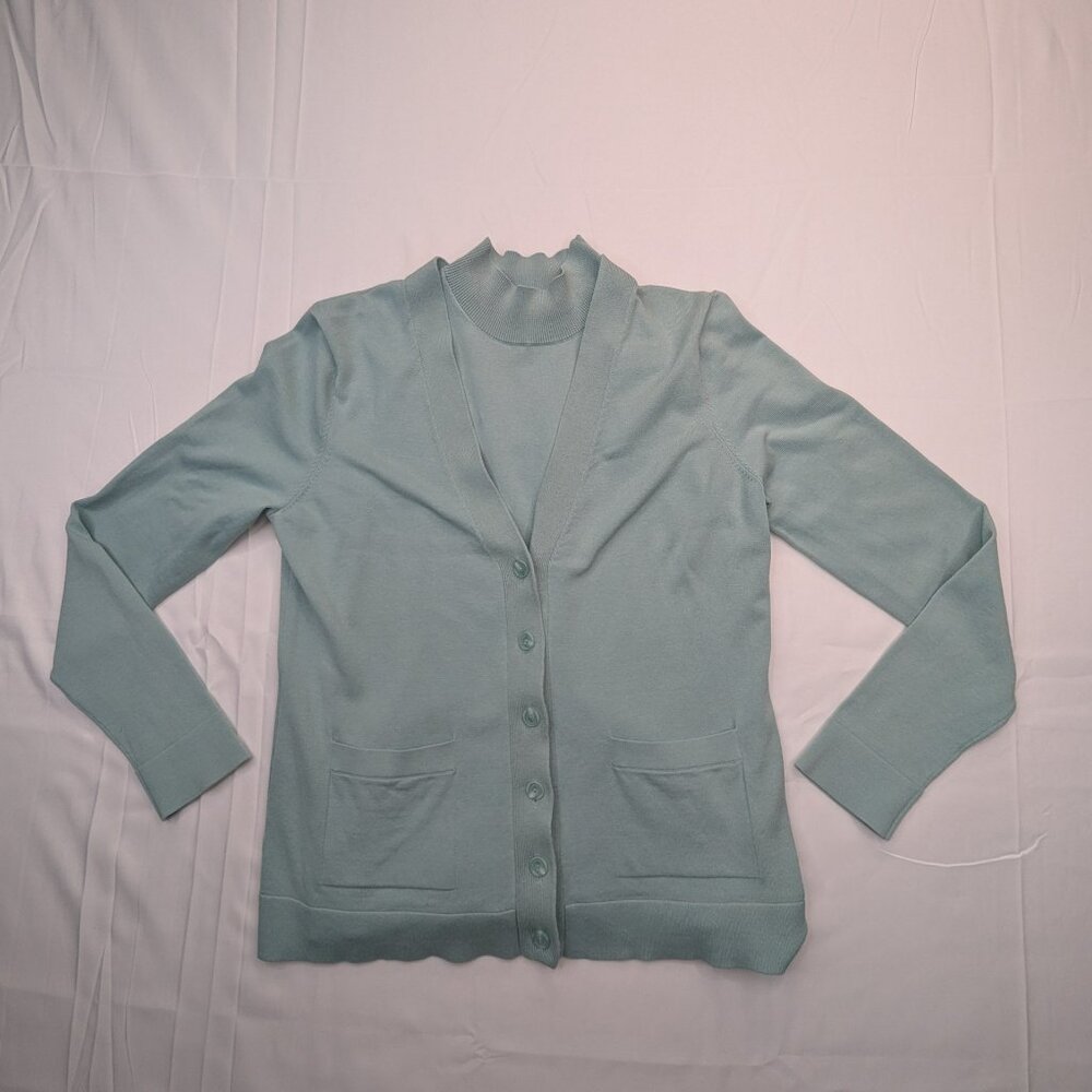 RARE Pendleton Twin Set Mock Neck Sleeveless Shell & Cardigan Sweater Teal Xs